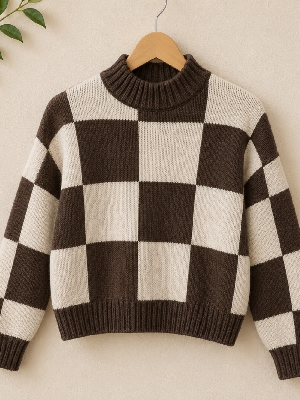 NWOT Check Mock Neck Sweater